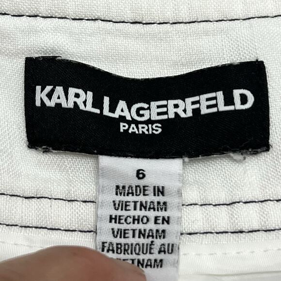 Karl Lagerfeld Women's Wide-Leg Linen Blend Pants Lined White Size 6 Nactical - Picture 3 of 9